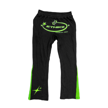 ETHIKZ LOGO FLARED JOGGERS BLACK/NEON GREEN