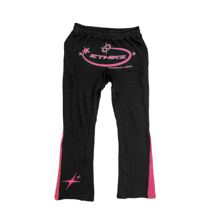 ETHIKZ LOGO FLARED JOGGERS BLACK/NEON PINK